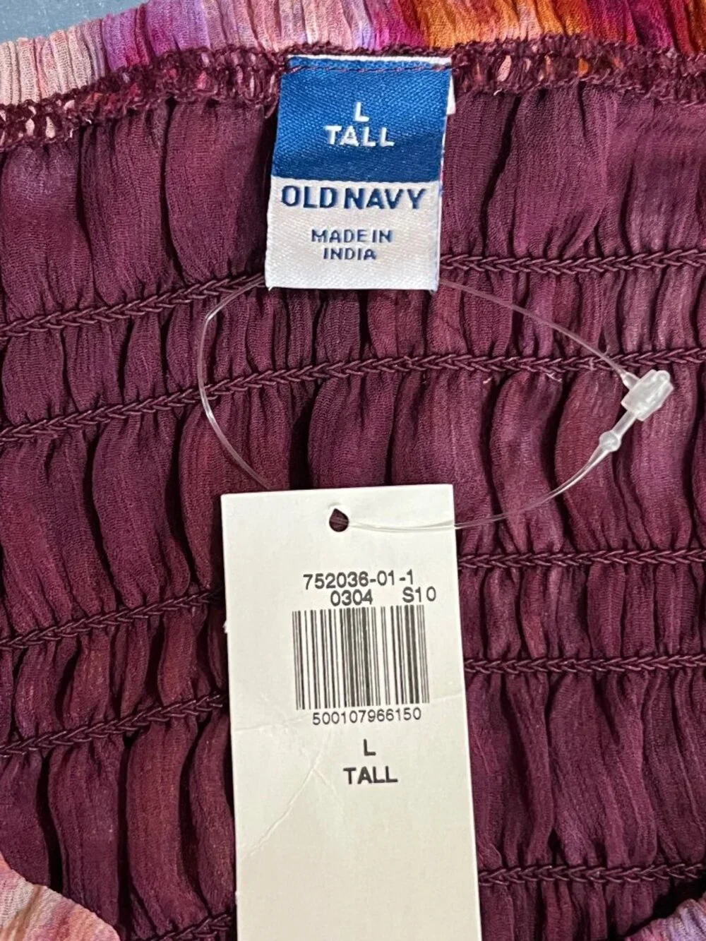 Old Navy Womens Tall Smocked Puff-Sleeve Top Tie-Dye Print L